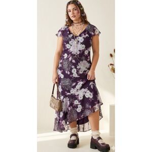 Maggy London Silk Y2K‎ Fairycore Purple Floral Dress Size 20